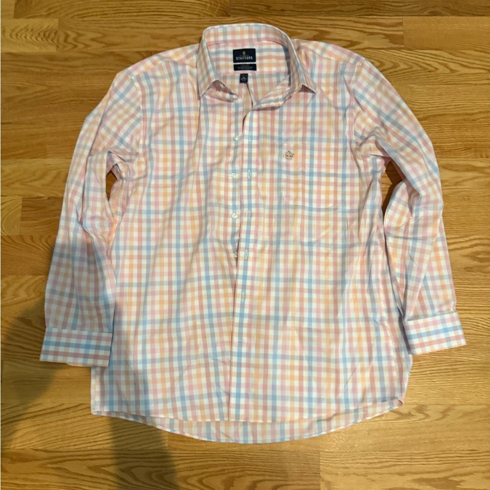 Stafford Pink and Blue Casual Button Down Shirt